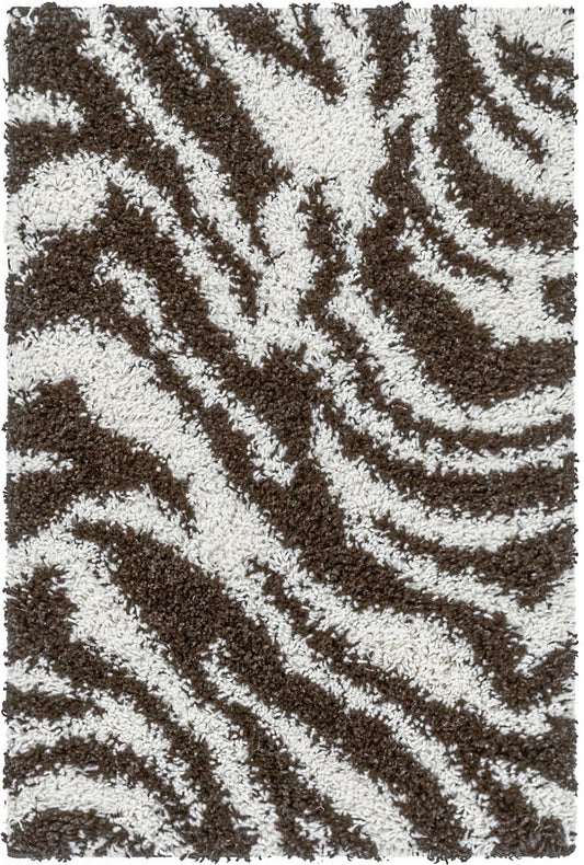 Safari Zebra Brown Contemporary Shag Rug 7038