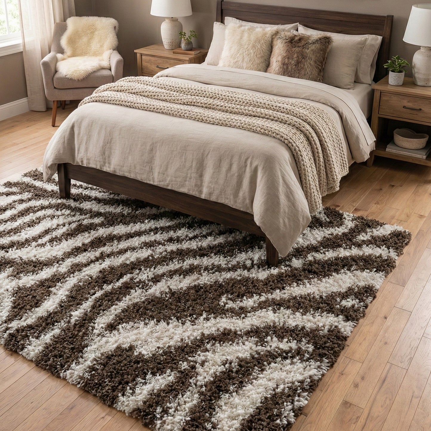 Safari Zebra Brown Contemporary Shag Rug 7038