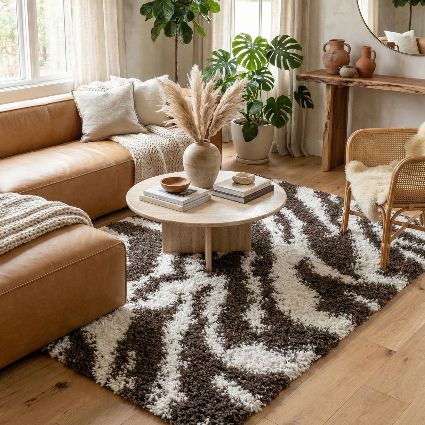 Safari Zebra Brown Contemporary Shag Rug 7038