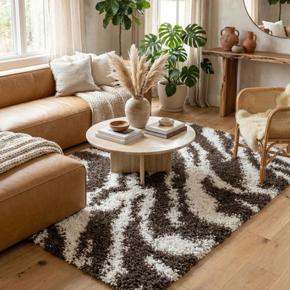 Safari Zebra Brown Contemporary Shag Rug 7038