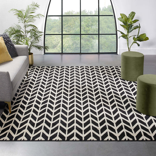Bourban Chevron Black Modern Rug 8523