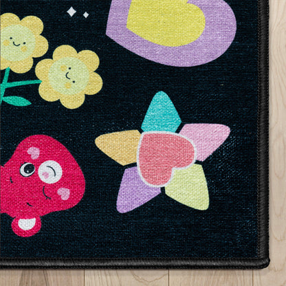 Care Bears Badges and Bears Black Rug CRB-09A