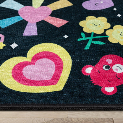 Care Bears Badges and Bears Black Rug CRB-09A