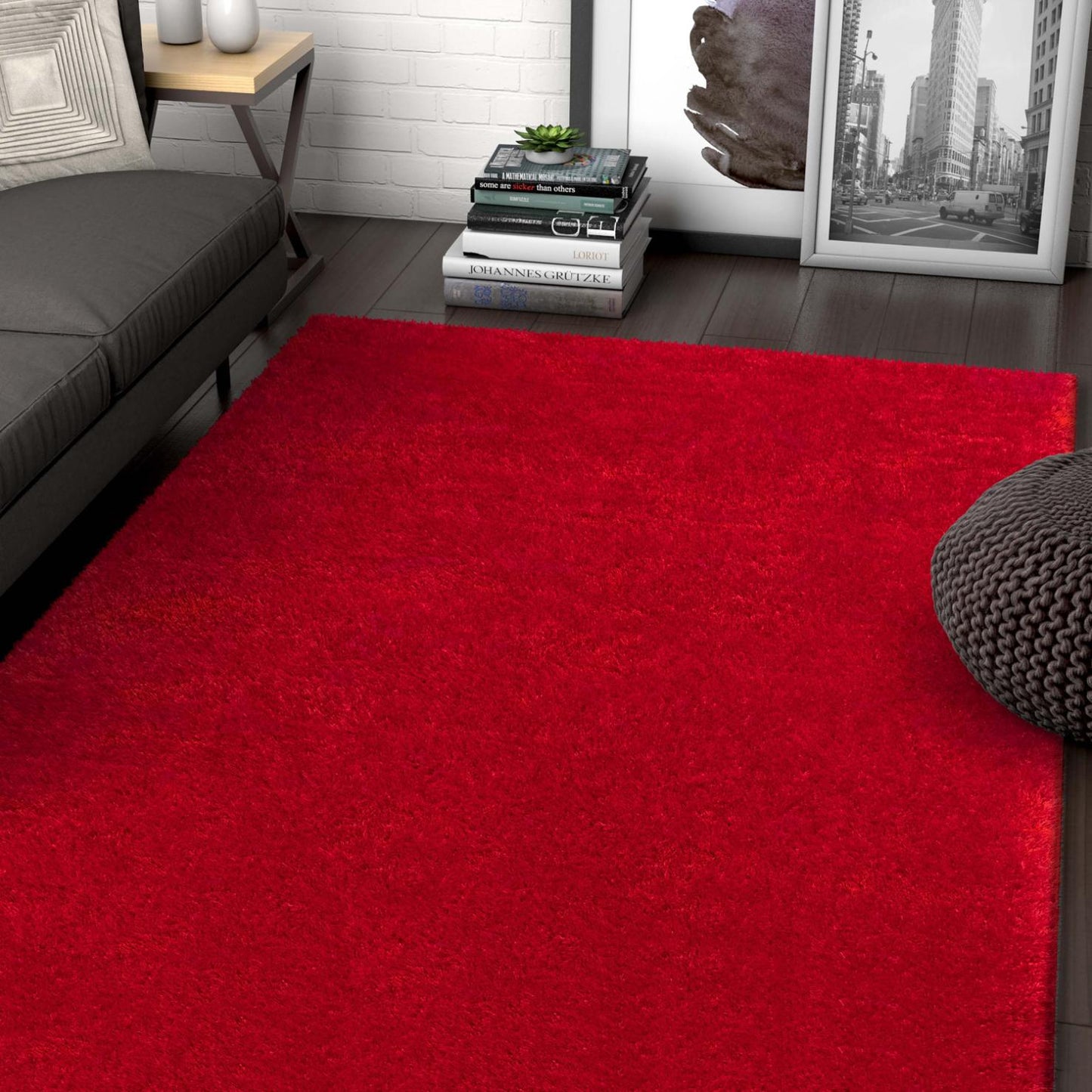 Liza Red Plush Shag Rug FE-10