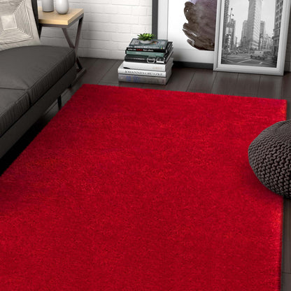 Liza Red Plush Shag Rug FE-10