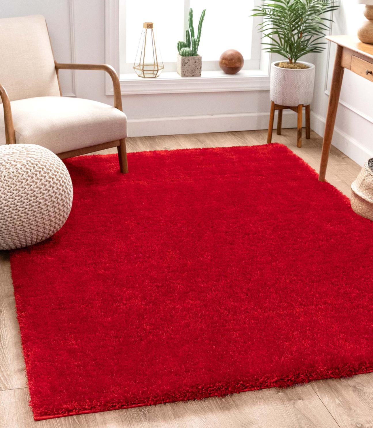 Liza Red Plush Shag Rug FE-10