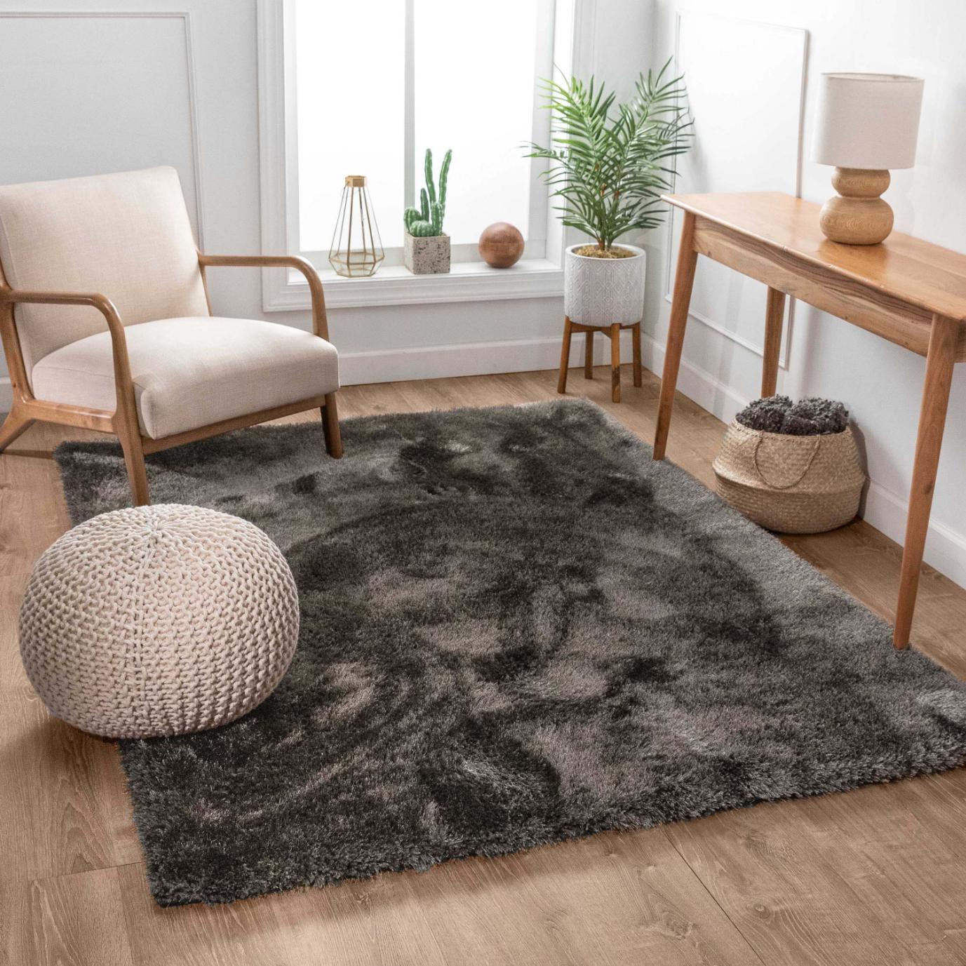 Liza Black Plush Shag Rug FE-13