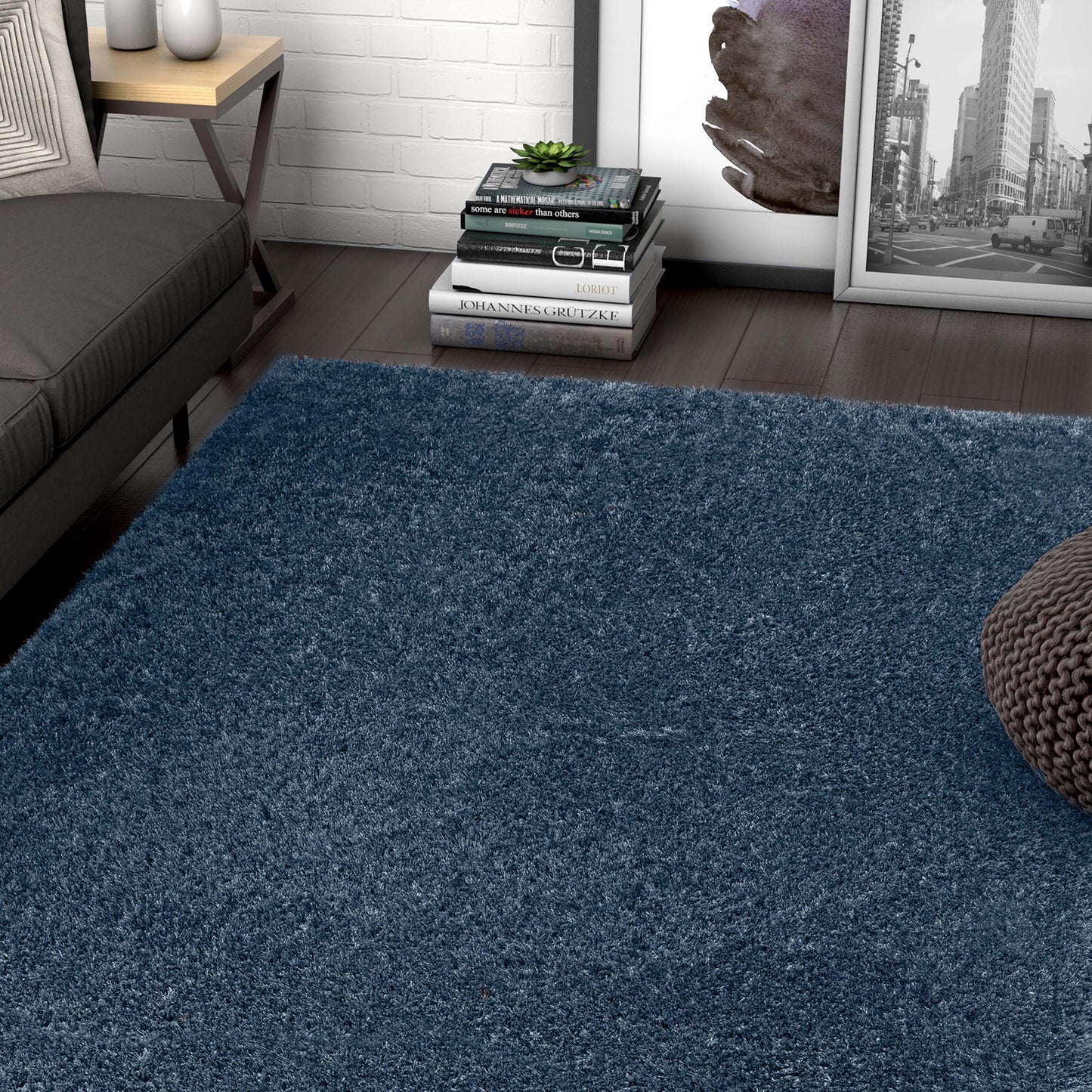 Liza Dark Blue Plush Shag Rug FE-14