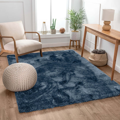 Liza Dark Blue Plush Shag Rug FE-14