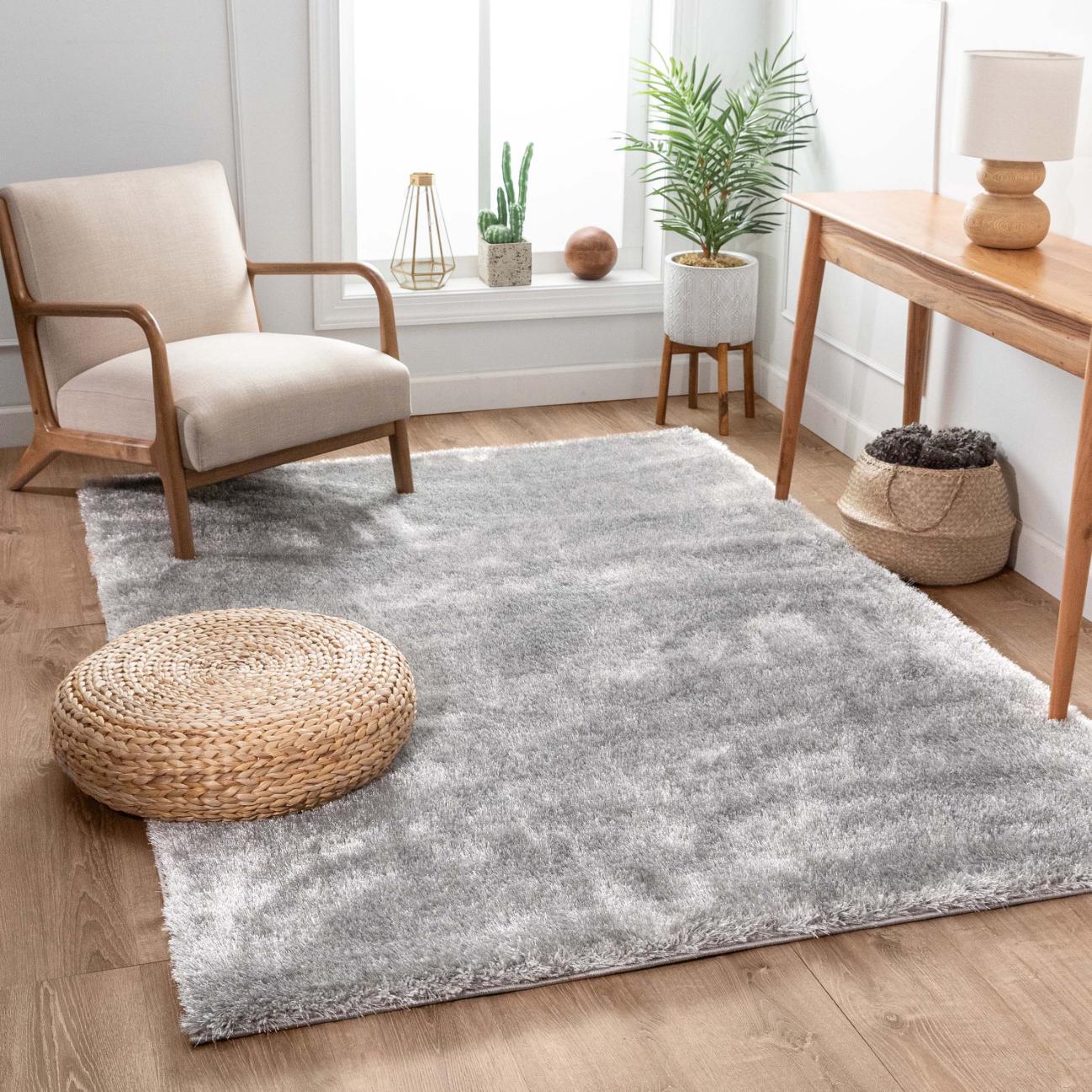 Liza Silver Plush Shag Rug FE-17