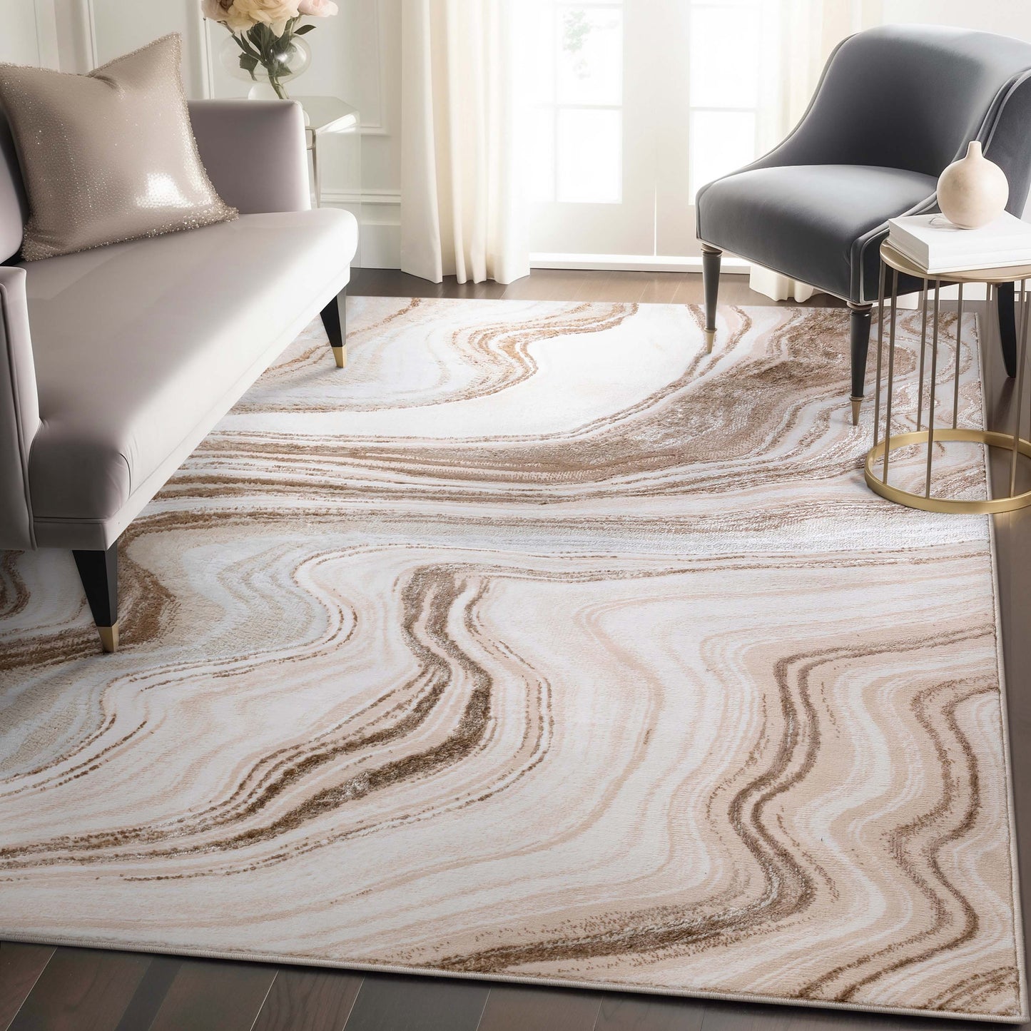 Warren Retro Abstract Waves Grey Glam Rug FRM-182
