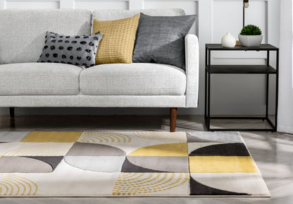 Margot Gold Modern Geometric Boxes Lines 3D Textured Rug GV-01