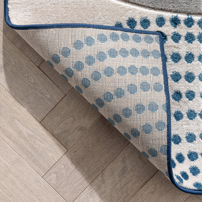 Margot Blue Modern Geometric Boxes Lines 3D Textured Rug GV-04