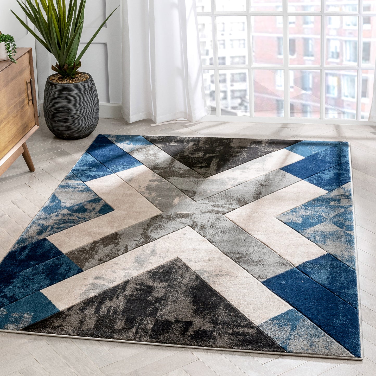 Rosa Blue Modern Geometric 3D Textured Rug GV-104