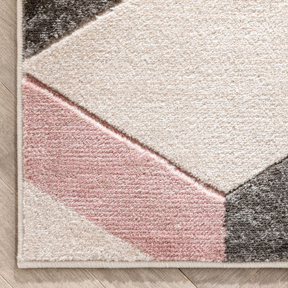 Millie Blush Pink Modern Zigzag Geometric 3D Textured Rug GV-17