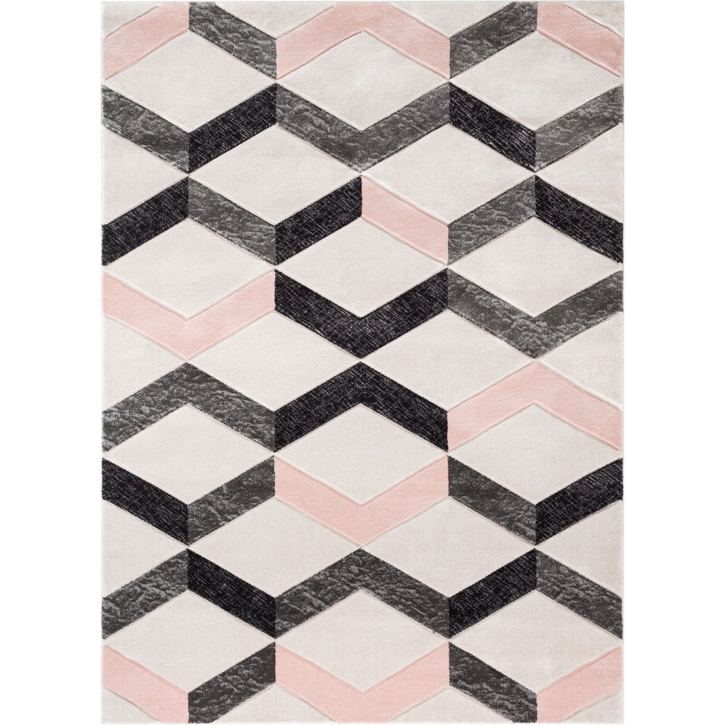 Millie Blush Pink Modern Zigzag Geometric 3D Textured Rug GV-17