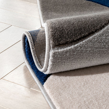 Helena Blue Mid-Century Modern Abstract Geometric 3D Textured Rug GV-34