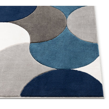 Helena Blue Mid-Century Modern Abstract Geometric 3D Textured Rug GV-34