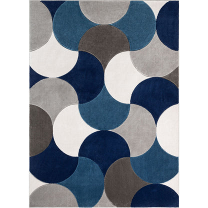 Helena Blue Mid-Century Modern Abstract Geometric 3D Textured Rug GV-34