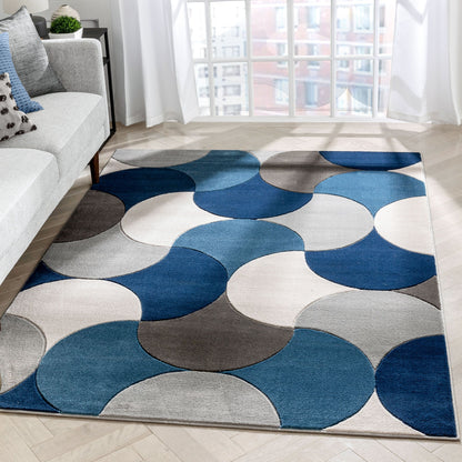 Helena Blue Mid-Century Modern Abstract Geometric 3D Textured Rug GV-34
