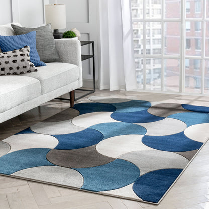 Helena Blue Mid-Century Modern Abstract Geometric 3D Textured Rug GV-34