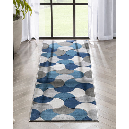 Helena Blue Mid-Century Modern Abstract Geometric 3D Textured Rug GV-34