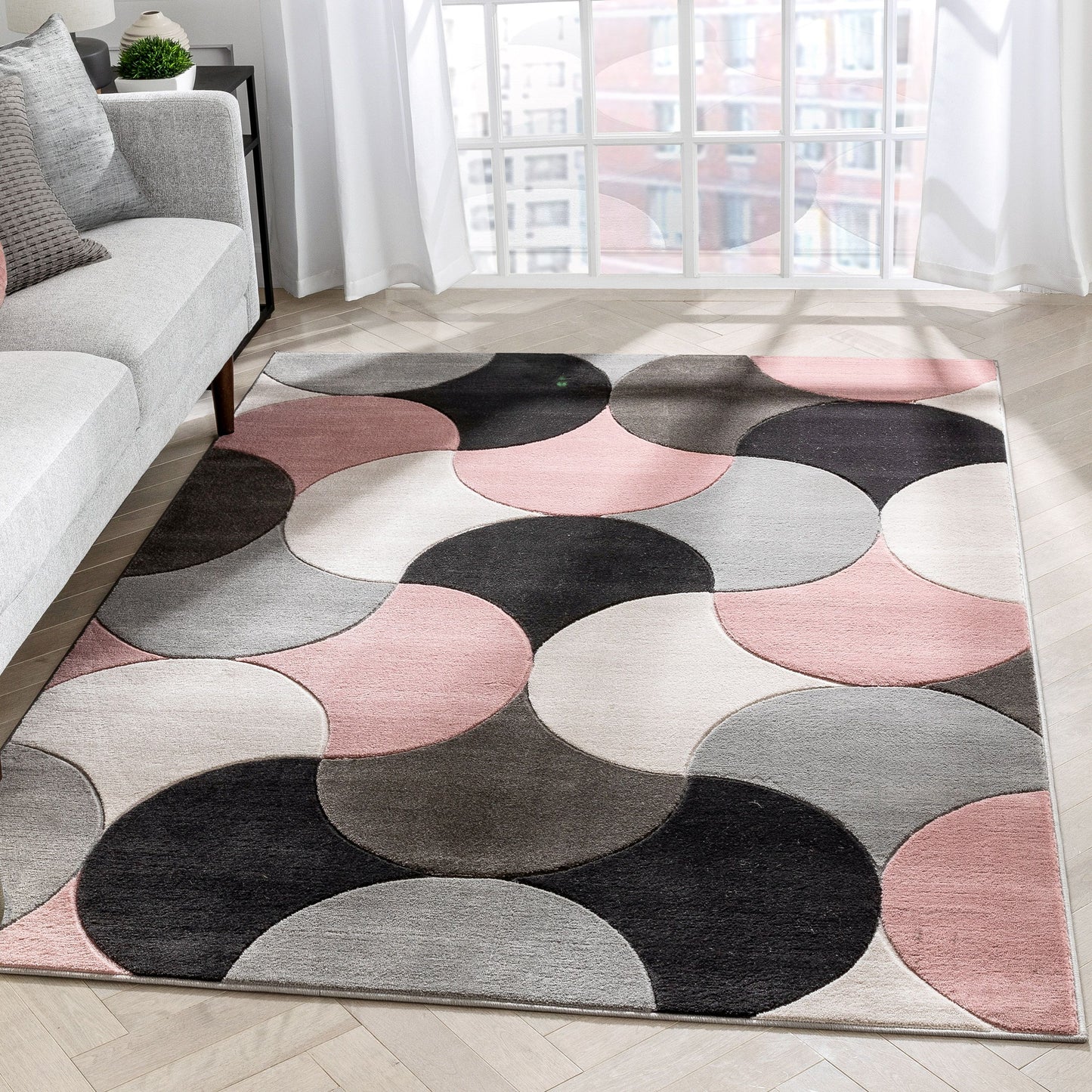 Helena Blush Pink Mid-Century Modern Abstract Geometric 3D Textured Rug GV-37