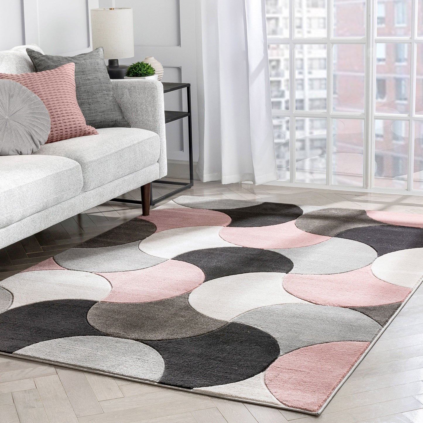 Helena Blush Pink Mid-Century Modern Abstract Geometric 3D Textured Rug GV-37