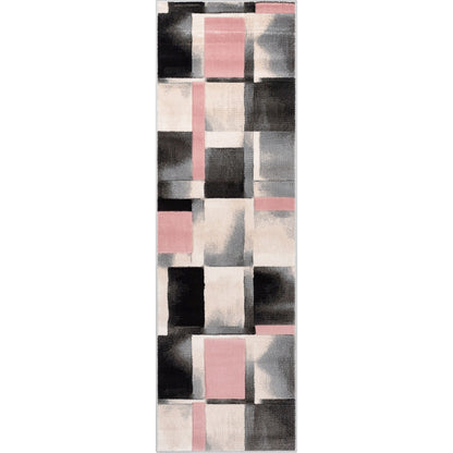 Louisa Blush Pink Modern Geometric Boxes 3D Textured Rug GV-77