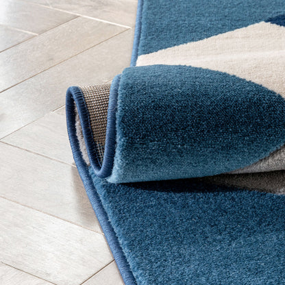 Nora Blue Modern Geometric Stripes 3D Textured Rug GV-84