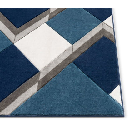 Nora Blue Modern Geometric Stripes 3D Textured Rug GV-84