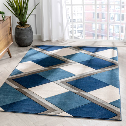 Nora Blue Modern Geometric Stripes 3D Textured Rug GV-84