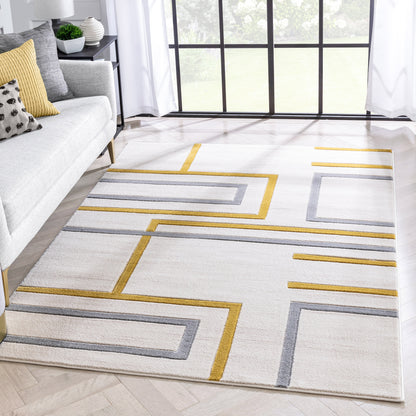 Fiona Gold Modern Geometric Lines 3D Textured Rug GV-91