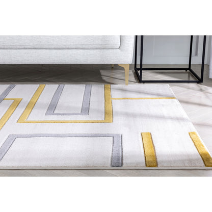 Fiona Gold Modern Geometric Lines 3D Textured Rug GV-91