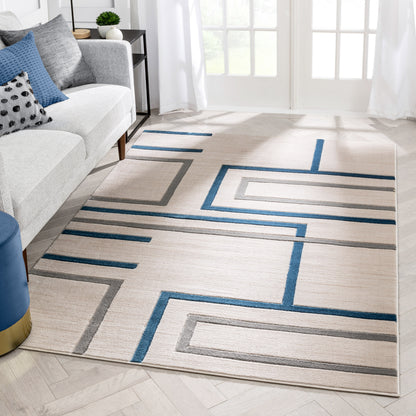 Fiona Blue Modern Geometric Lines 3D Textured Rug GV-94