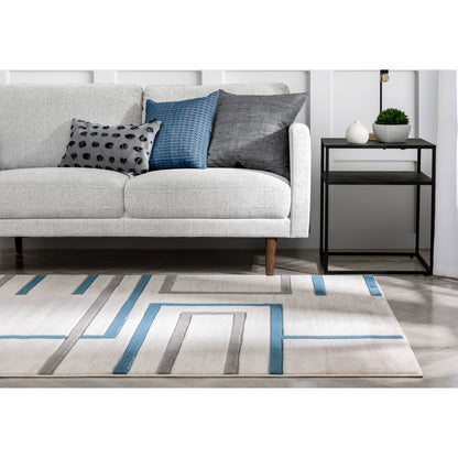 Fiona Blue Modern Geometric Lines 3D Textured Rug GV-94