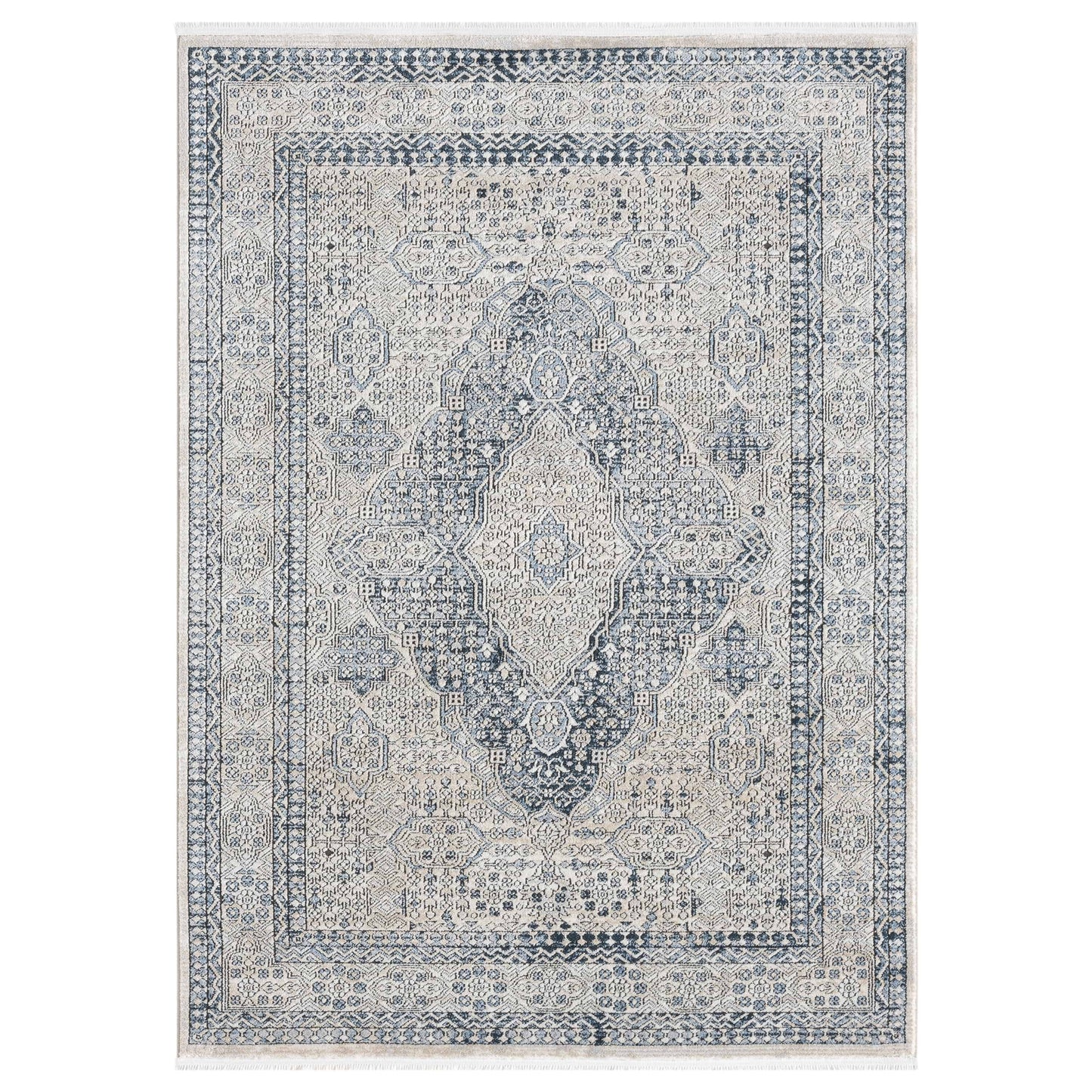 Indira Eclipse Ivory Rug with Fringe IND-143