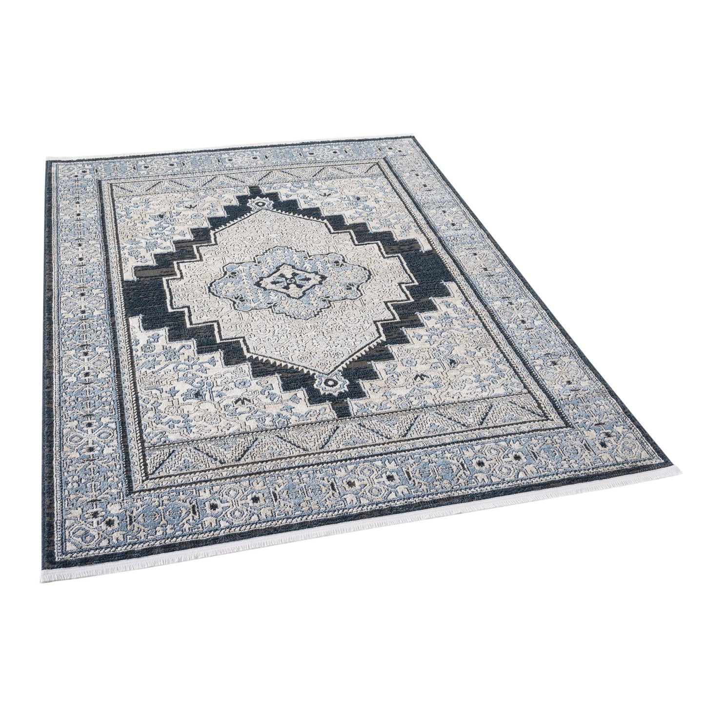 Indira Obsidian Midnight Blue Area Rug with Fringe IND-163