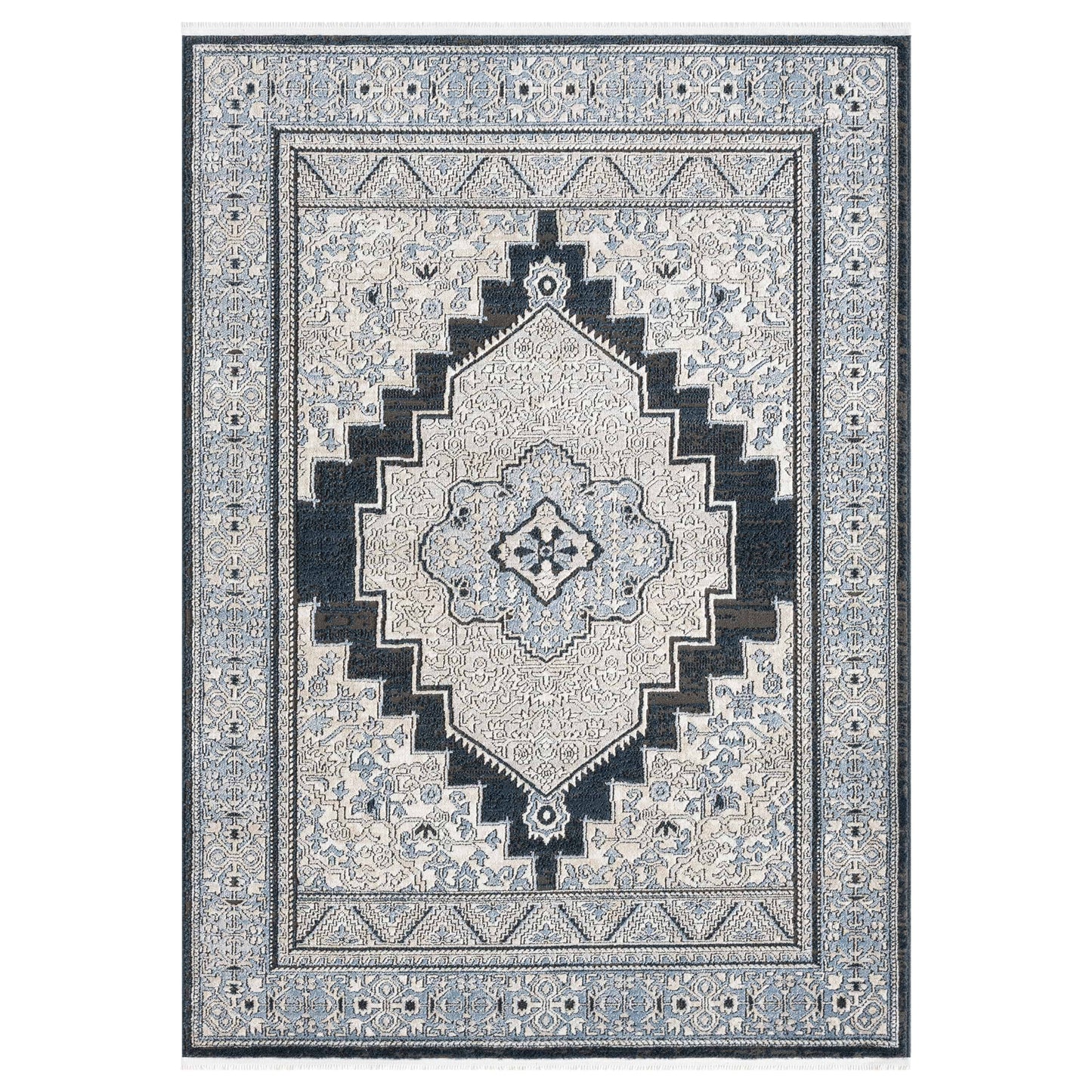 Indira Obsidian Midnight Blue Area Rug with Fringe IND-163