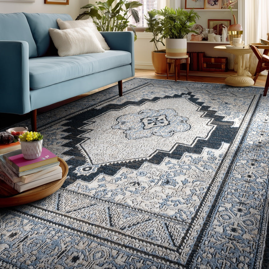 Indira Obsidian Midnight Blue Area Rug with Fringe IND-163