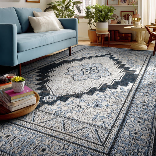Indira Obsidian Midnight Blue Area Rug with Fringe IND-163