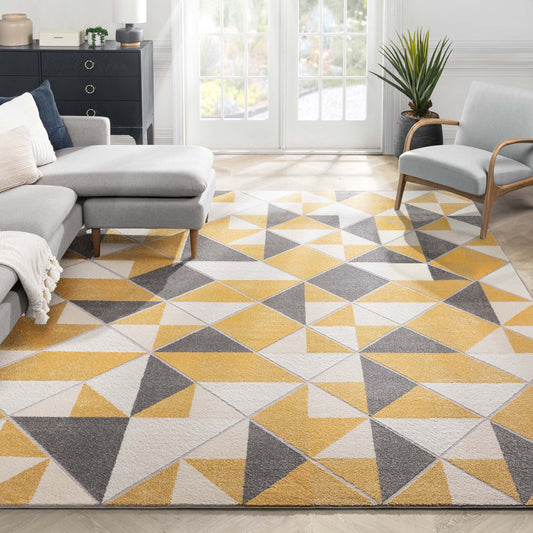 Namib Modern Geometric Yellow High-Low Rug LEO-11