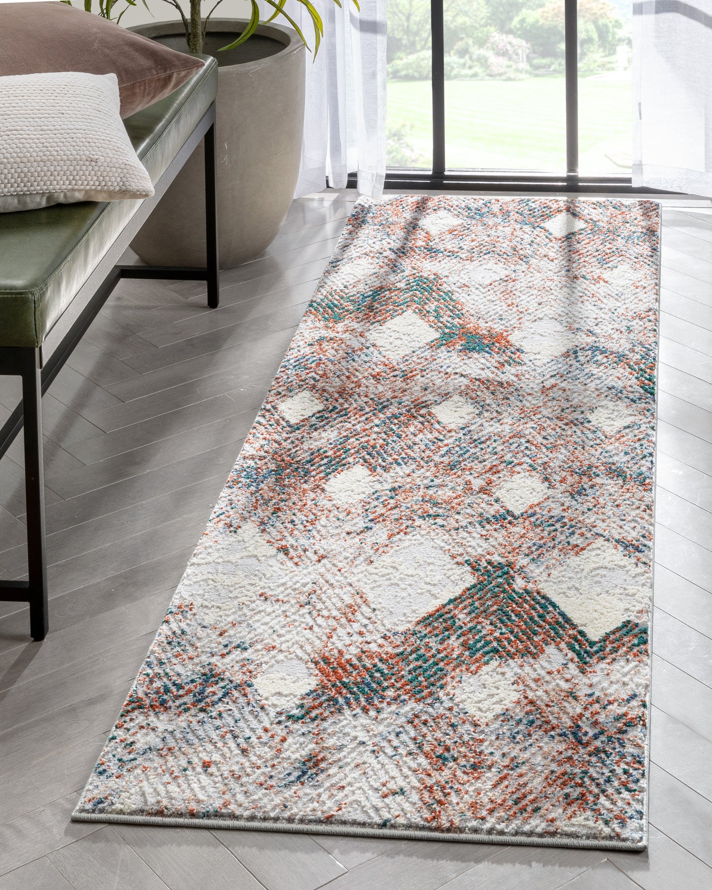 Atacama Diamond Geometric Pattern Grey High-Low Rug LEO-27
