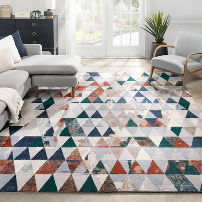 Mojave Diamond Geometric Pattern Grey High-Low Rug LEO-37
