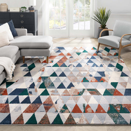 Mojave Diamond Geometric Pattern Grey High-Low Rug LEO-37