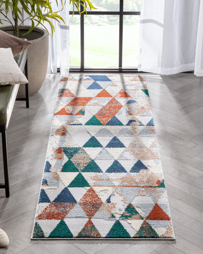 Mojave Diamond Geometric Pattern Grey High-Low Rug LEO-37