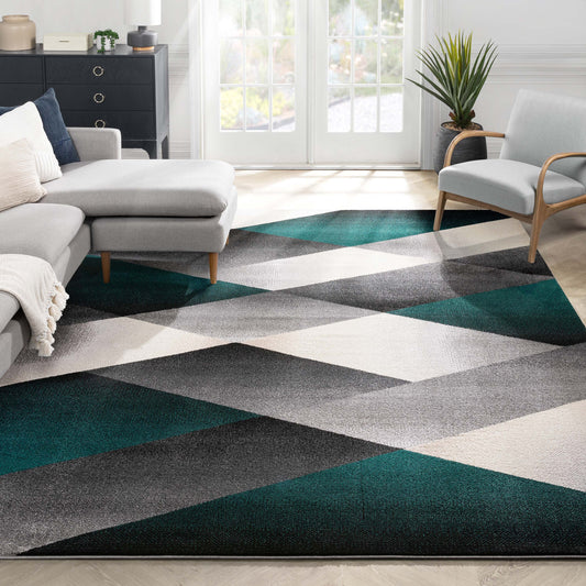 Salar Modern Geometric Grey Green High-Low Rug LEO-67