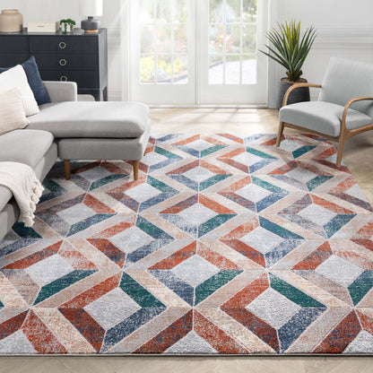 Chihua Geometric Blue Multi High-Low Rug LEO-74