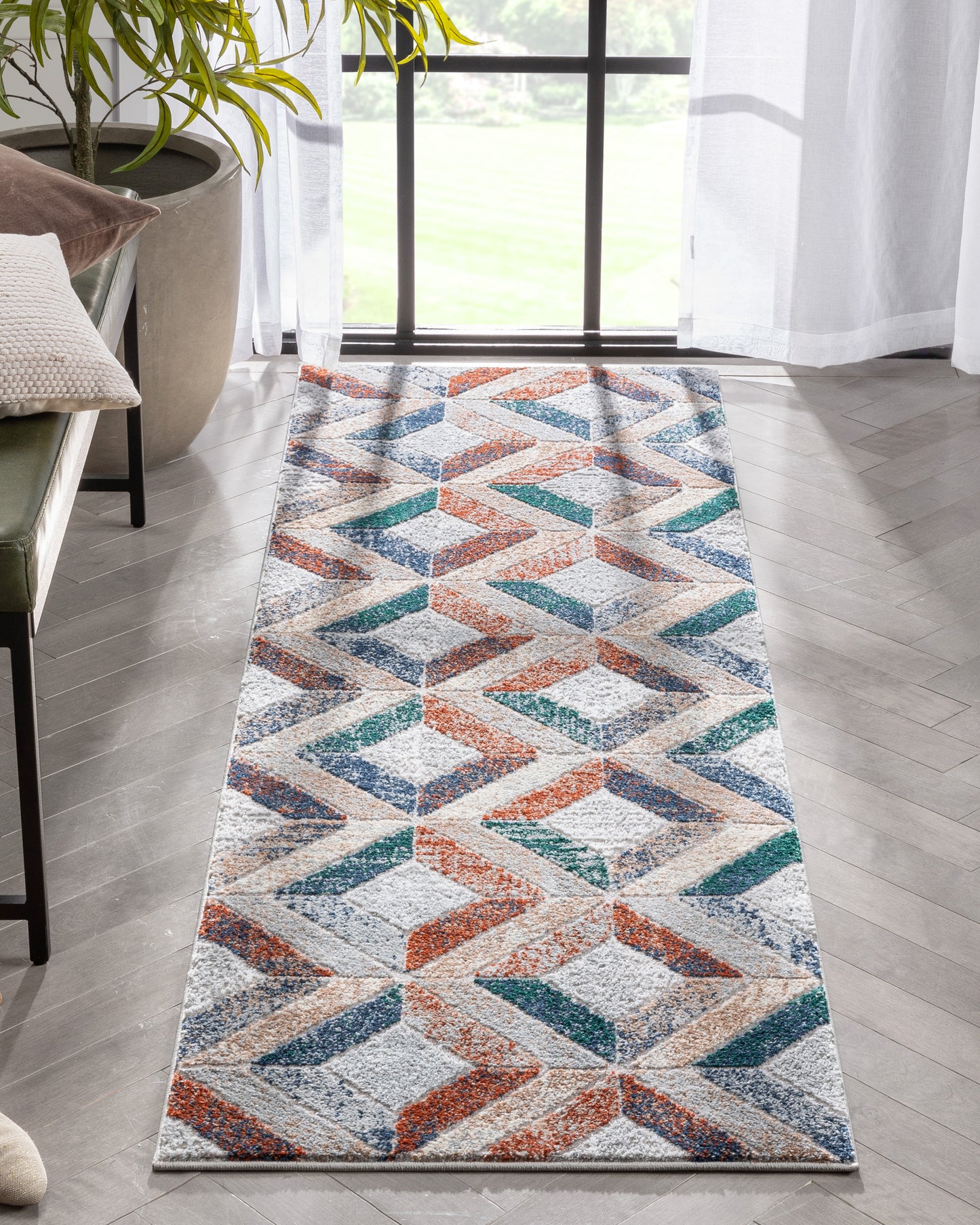 Chihua Geometric Blue Multi High-Low Rug LEO-74