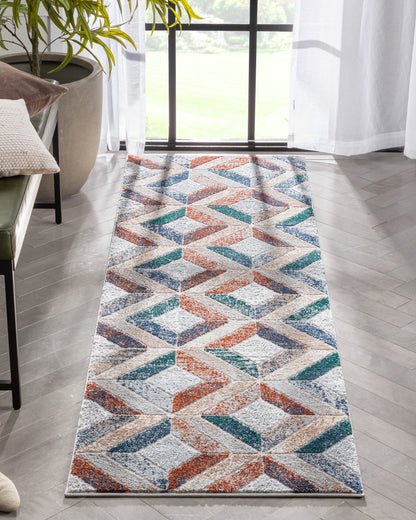 Chihua Geometric Blue Multi High-Low Rug LEO-74